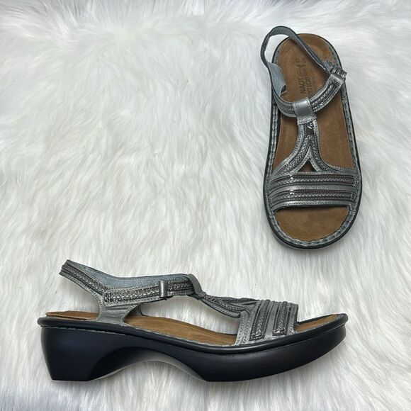 Naot Nara Sterling Silver Textured Leather Sandals Sz 41/US 10-10.5 - Picture 1 of 7